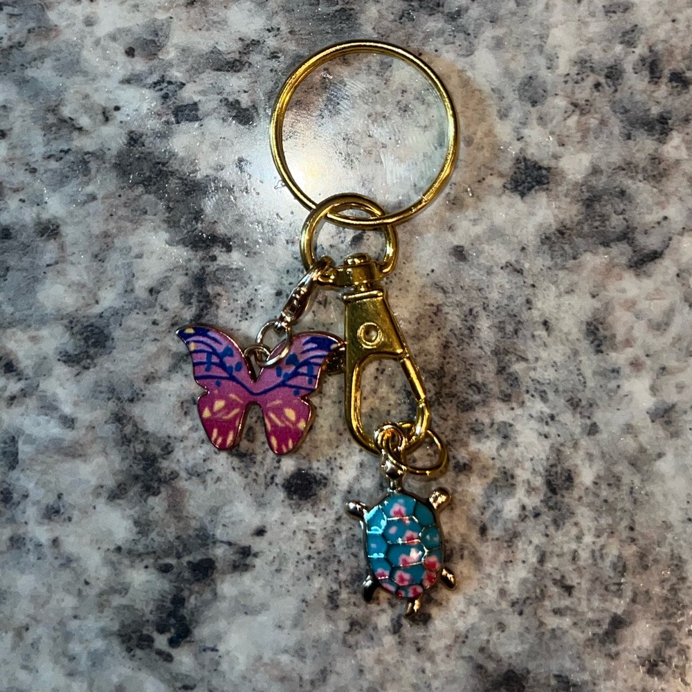BRAND NEW Dark Blue & Pink Turtle & Butterfly Keychain